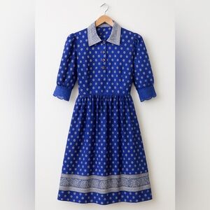 Chic Blue Patterned Midi Dress